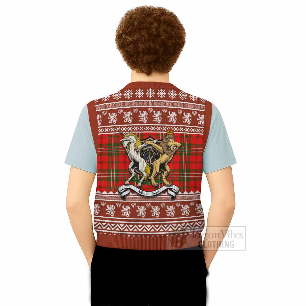 Langlands Clan Tartan Crest Christmas Knitted V-Neck Vest Coat of Arms Funny Style - Tartan Vibes Clothing