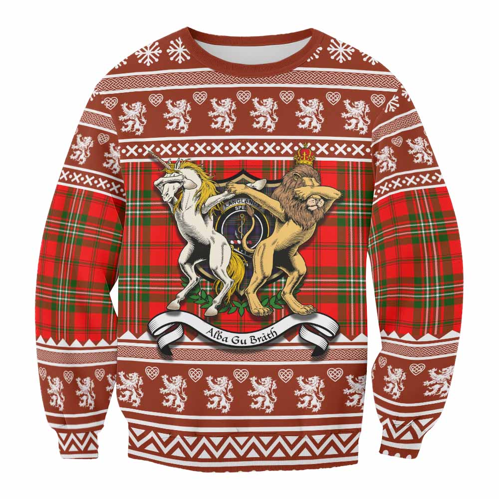 Langlands Clan Tartan Crest Christmas Sweatshirt Coat of Arms Funny Style - Tartan Vibes Clothing