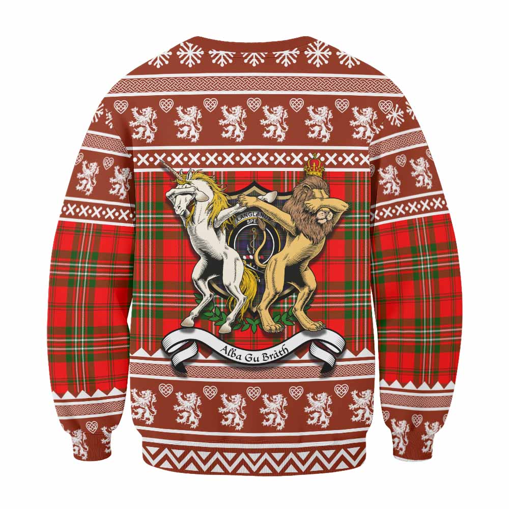 Langlands Clan Tartan Crest Christmas Sweatshirt Coat of Arms Funny Style - Tartan Vibes Clothing