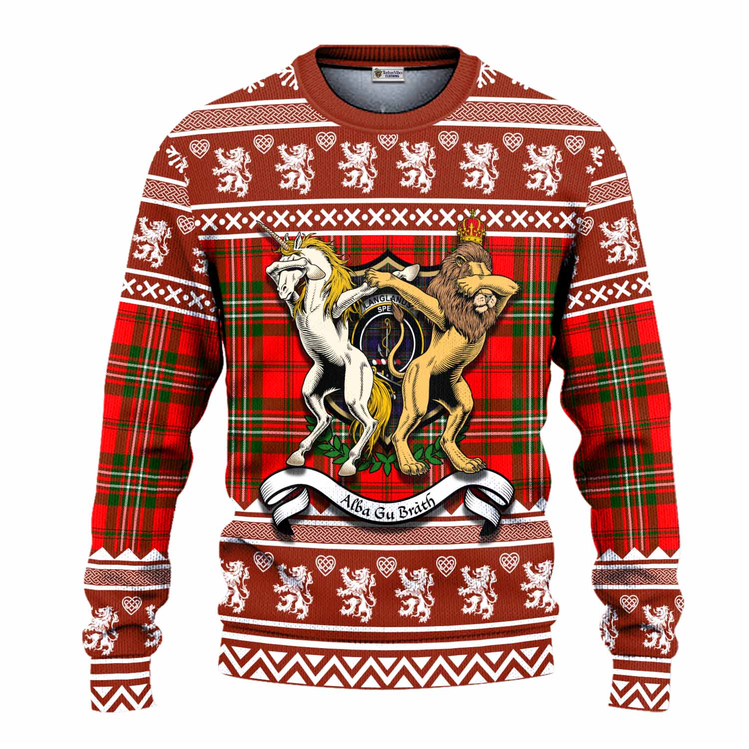 Langlands Clan Tartan Crest Christmas Ugly Sweater Coat of Arms Funny Style - Tartan Vibes Clothing