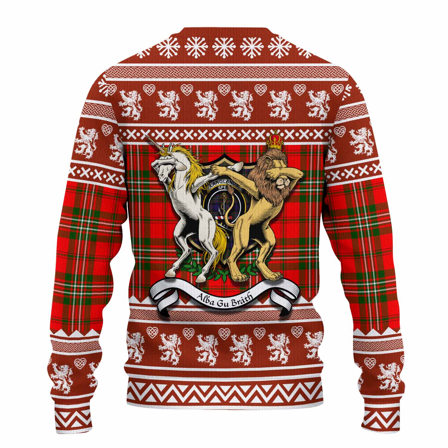 Langlands Clan Tartan Crest Christmas Ugly Sweater Coat of Arms Funny Style - Tartan Vibes Clothing