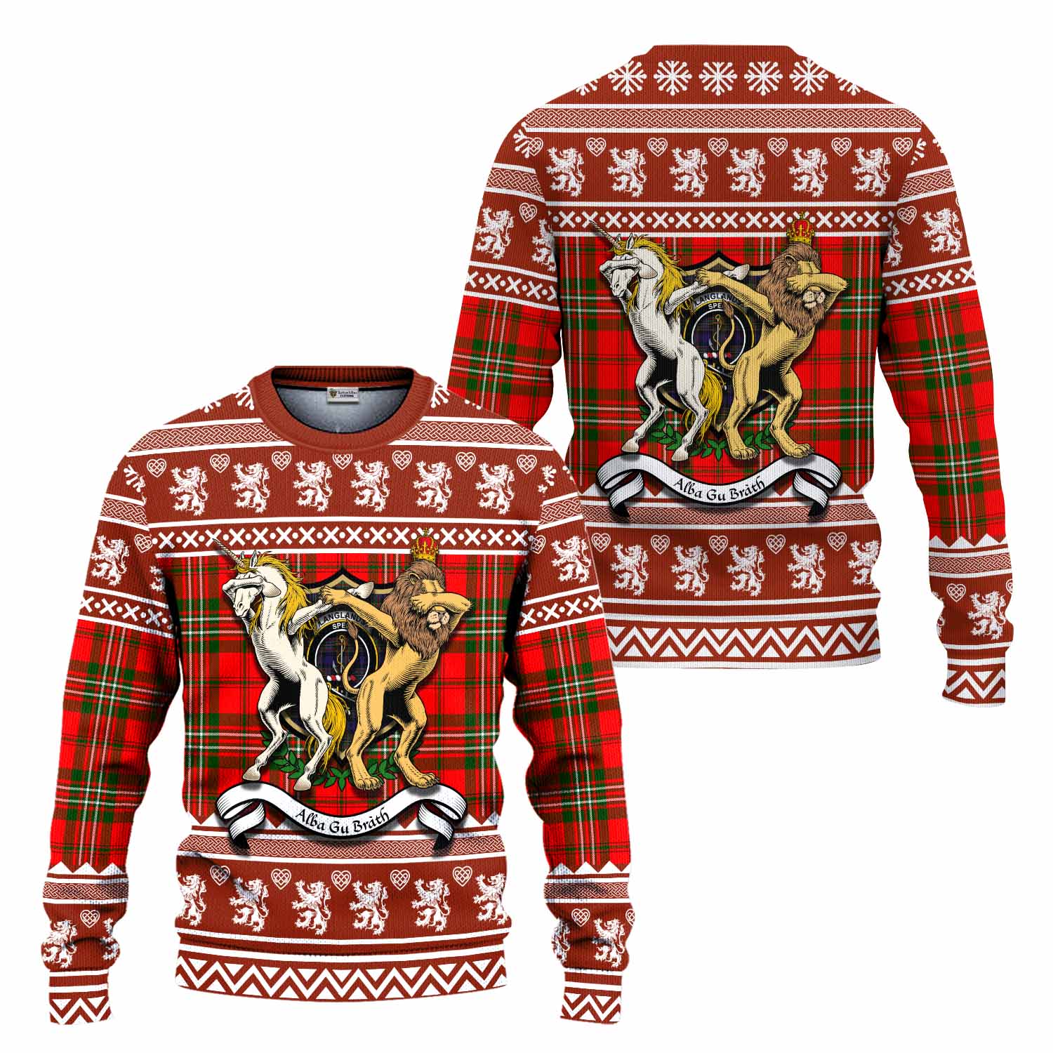 Langlands Clan Tartan Crest Christmas Ugly Sweater Coat of Arms Funny Style - Tartan Vibes Clothing