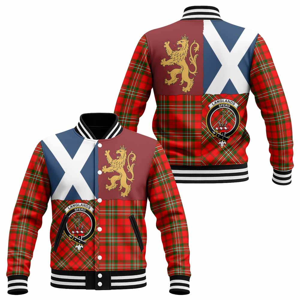 Langlands Crest Tartan Baseball Jacket with Lion Rampant Saltire Style