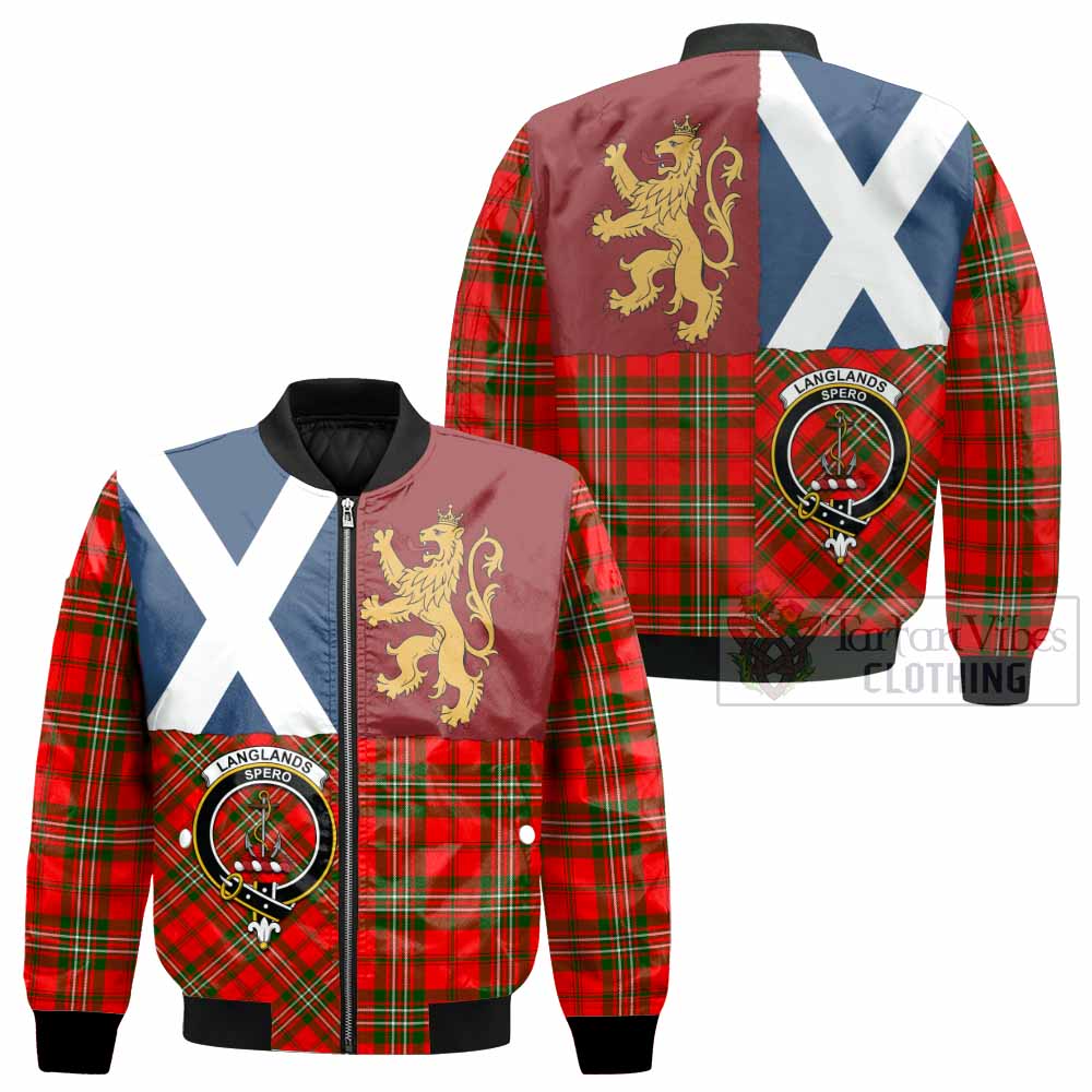 Langlands Crest Tartan Bomber Jacket with Lion Rampant Saltire Style