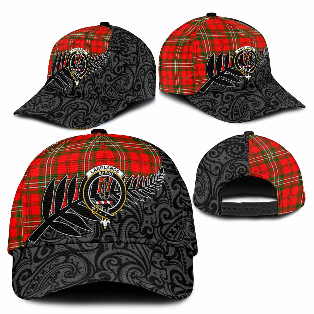 Langlands Crest Tartan Classic Cap with New Zealand Silver Fern Half Style