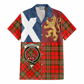 Langlands Crest Tartan Cotton Hawaiian Shirt with Lion Rampant Saltire Style - Tartan Vibes Clothing