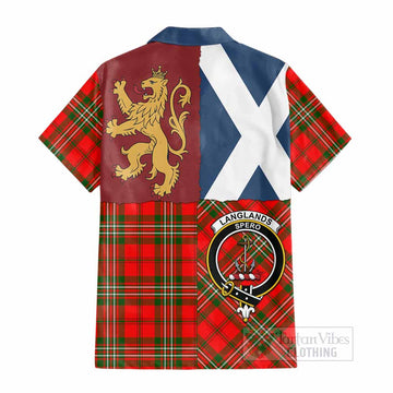 Langlands Crest Tartan Cotton Hawaiian Shirt with Lion Rampant Saltire Style - Tartan Vibes Clothing