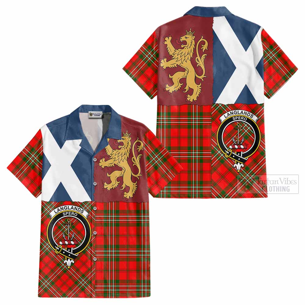 Langlands Crest Tartan Cotton Hawaiian Shirt with Lion Rampant Saltire Style - Tartan Vibes Clothing