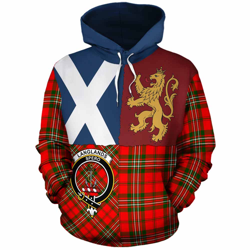 Langlands Crest Tartan Cotton Hoodie with Lion Rampant Saltire Style - Tartan Vibes Clothing