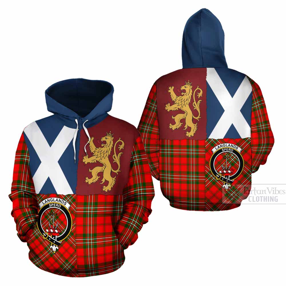 Langlands Crest Tartan Cotton Hoodie with Lion Rampant Saltire Style - Tartan Vibes Clothing