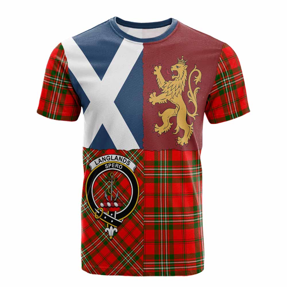 Langlands Crest Tartan Cotton T-shirt with Lion Rampant Saltire Style - Tartan Vibes Clothing