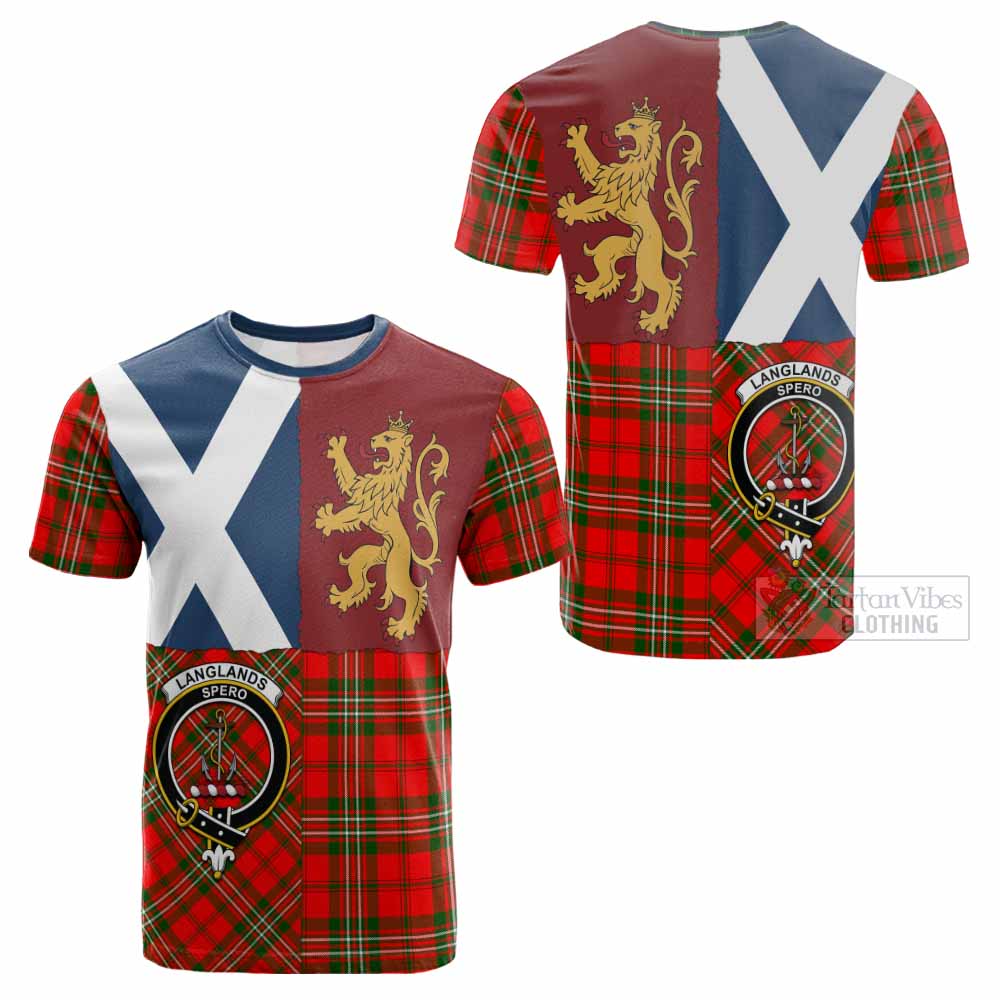 Langlands Crest Tartan Cotton T-shirt with Lion Rampant Saltire Style - Tartan Vibes Clothing