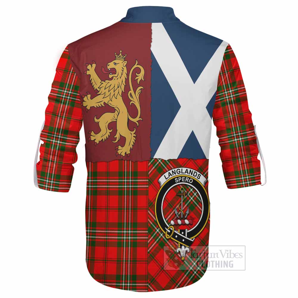 Langlands Crest Tartan Ghillie Shirt with Lion Rampant Saltire Style - Tartan Vibes Clothing