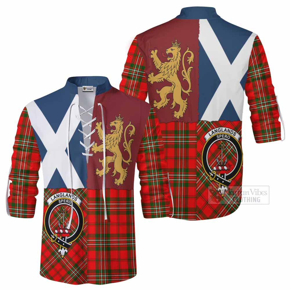 Langlands Crest Tartan Ghillie Shirt with Lion Rampant Saltire Style - Tartan Vibes Clothing