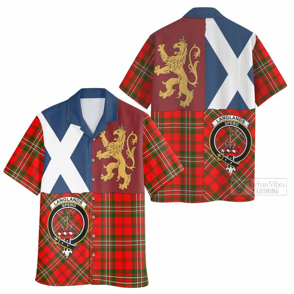 Langlands Crest Tartan Hawaiian Shirt with Lion Rampant Saltire Style