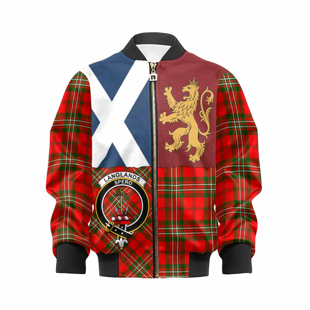 Langlands Crest Tartan Kid Bomber Jacket with Lion Rampant Saltire Style - Tartan Vibes Clothing