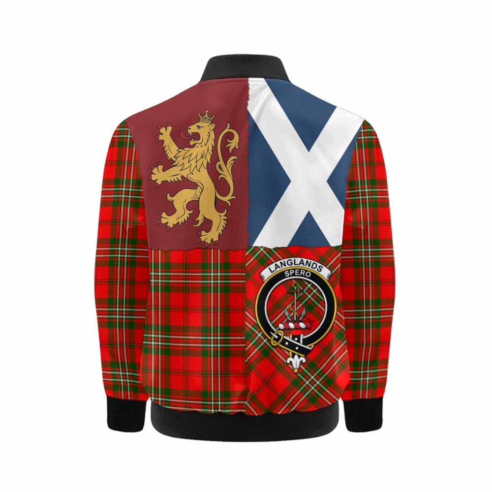 Langlands Crest Tartan Kid Bomber Jacket with Lion Rampant Saltire Style - Tartan Vibes Clothing
