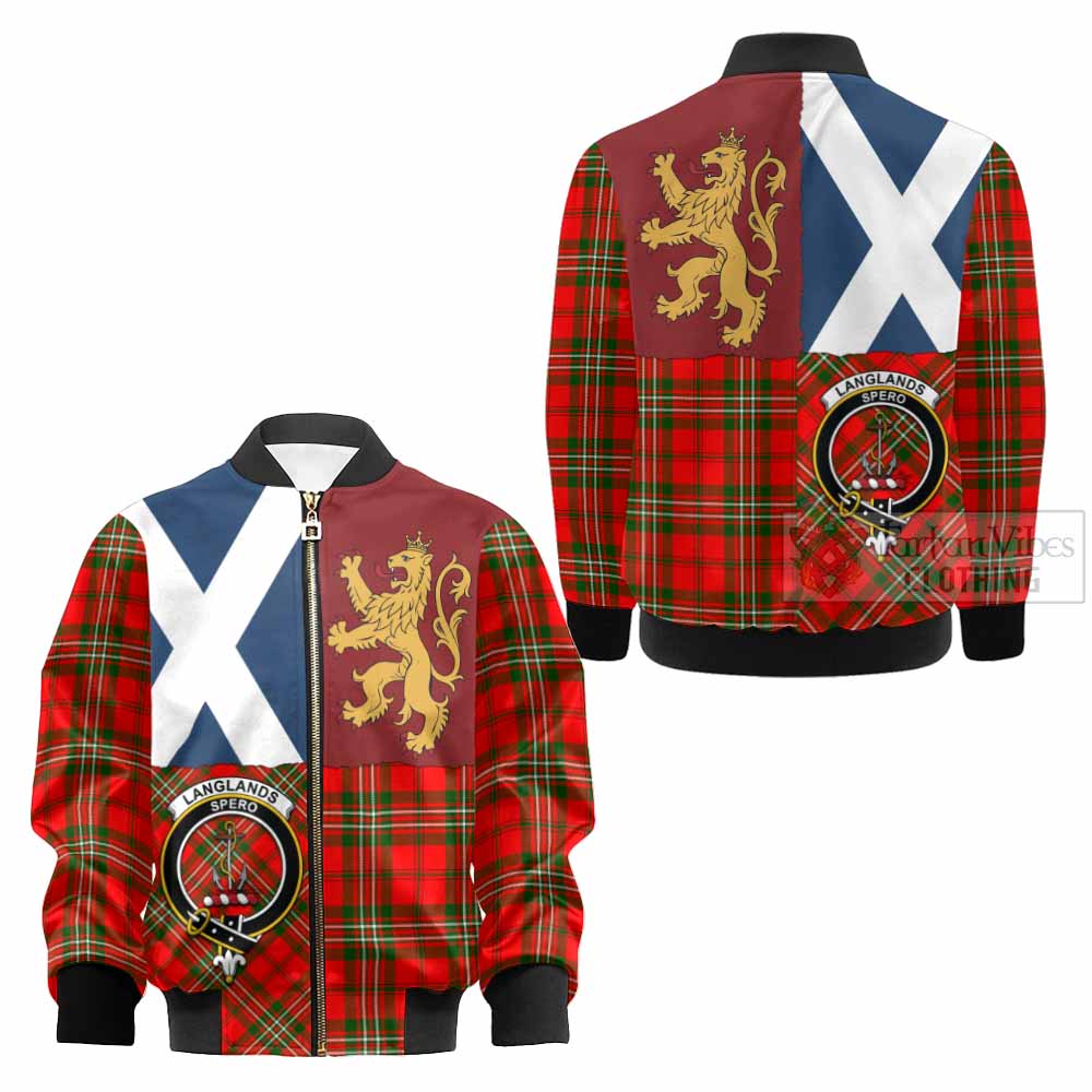 Langlands Crest Tartan Kid Bomber Jacket with Lion Rampant Saltire Style - Tartan Vibes Clothing