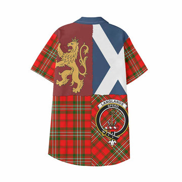 Langlands Crest Tartan Kid Hawaiian Shirt with Lion Rampant Saltire Style