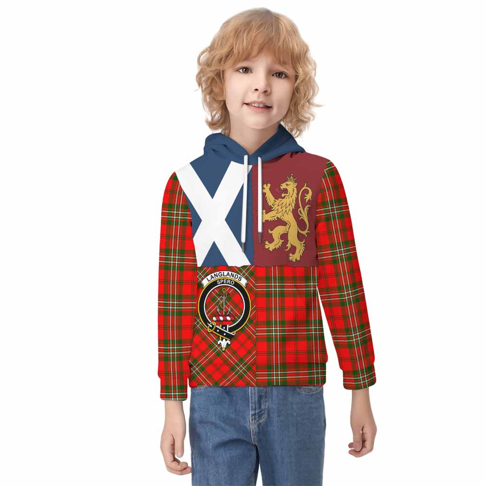 Langlands Crest Tartan Kid Hoodie with Lion Rampant Saltire Style - Tartan Vibes Clothing