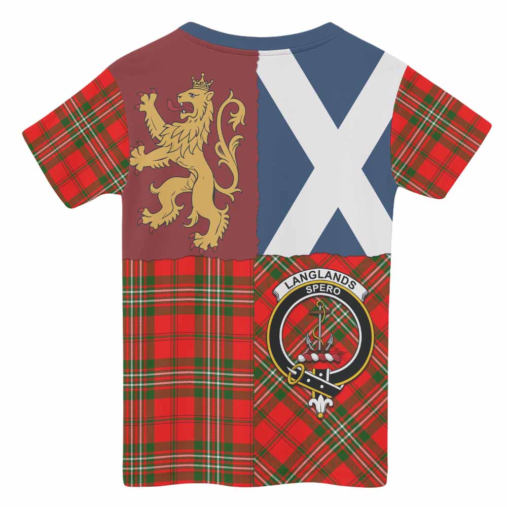 Langlands Crest Tartan Kid T-shirt with Lion Rampant Saltire Style - Tartan Vibes Clothing