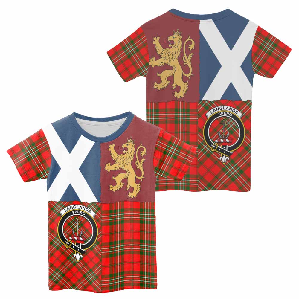 Langlands Crest Tartan Kid T-shirt with Lion Rampant Saltire Style - Tartan Vibes Clothing