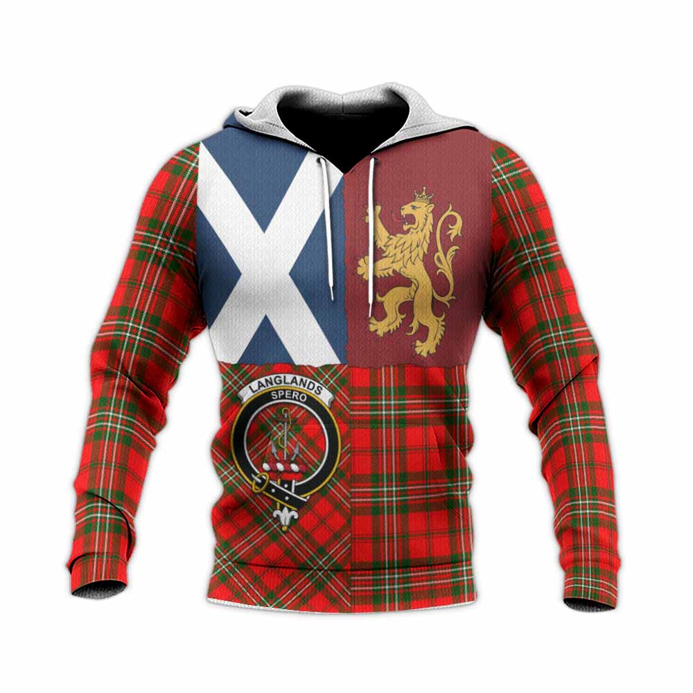 Langlands Crest Tartan Knitted Hoodie with Lion Rampant Saltire Style