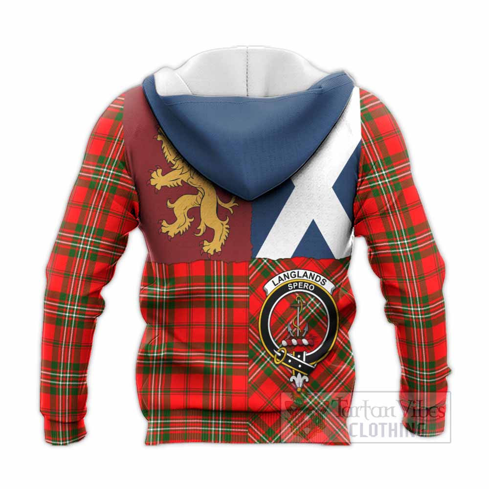Langlands Crest Tartan Knitted Hoodie with Lion Rampant Saltire Style