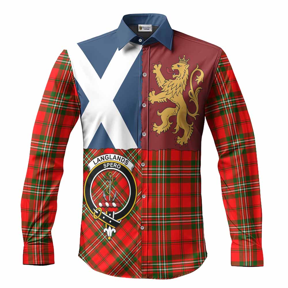 Langlands Crest Tartan Long Sleeve Button Shirts with Lion Rampant Saltire Style