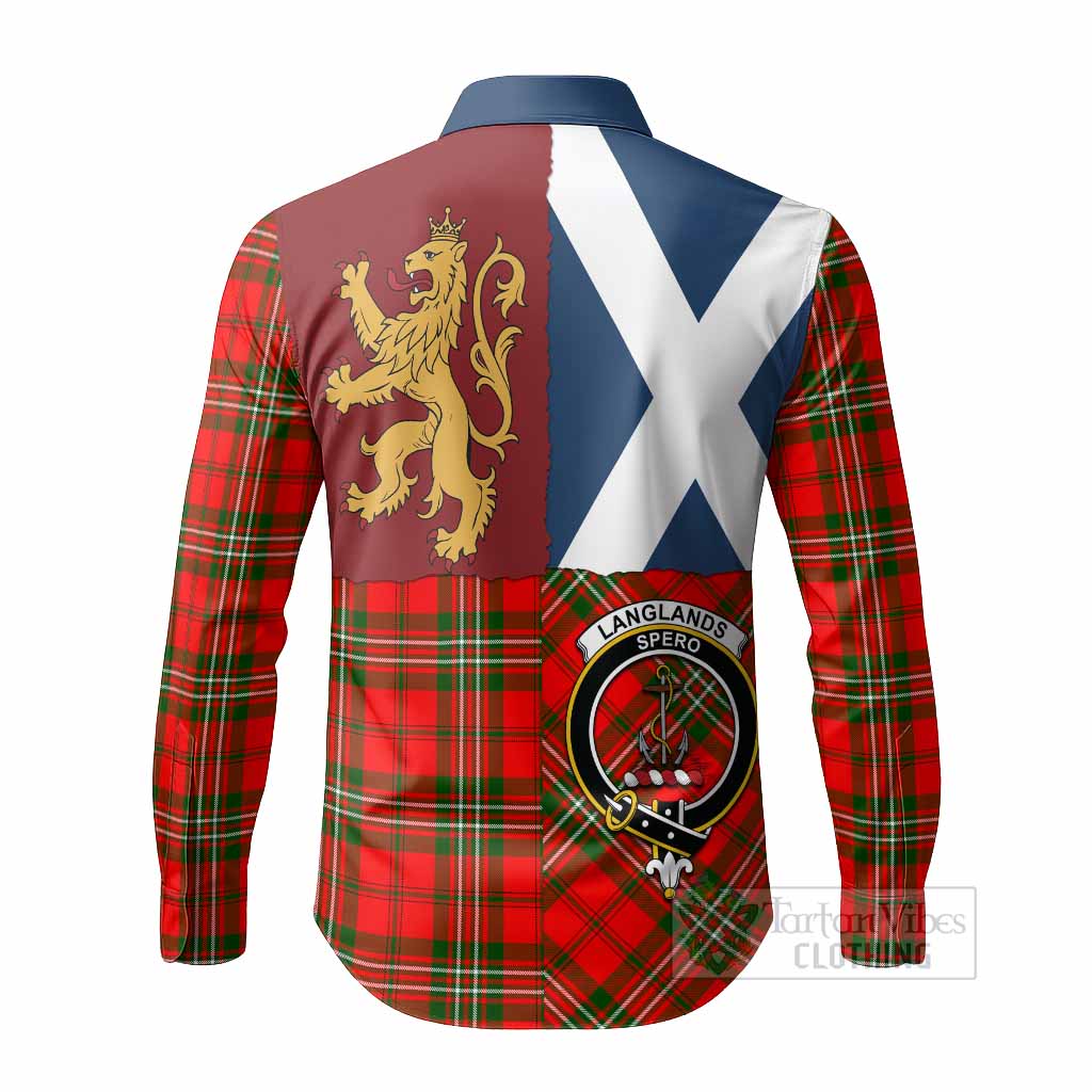 Langlands Crest Tartan Long Sleeve Button Shirts with Lion Rampant Saltire Style