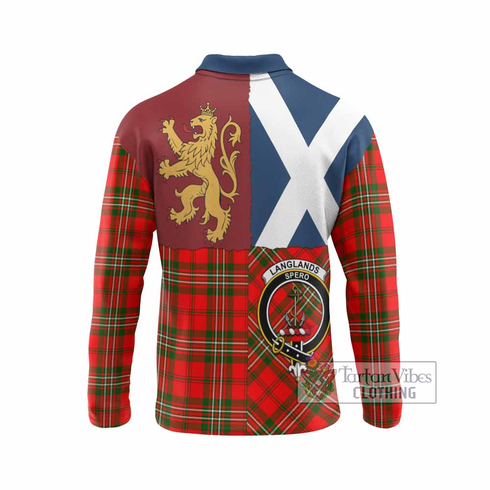 Langlands Crest Tartan Long Sleeve Polo Shirt with Lion Rampant Saltire Style