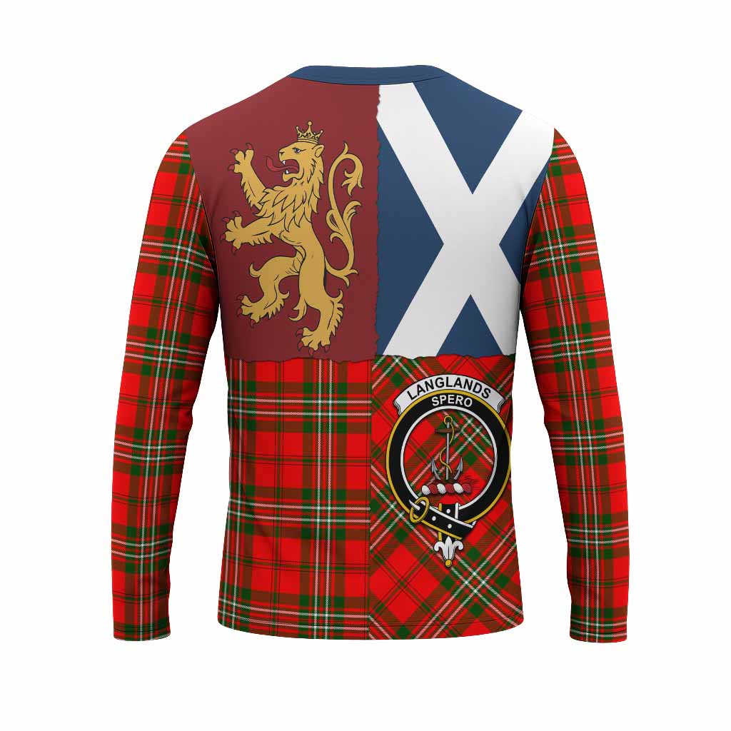 Langlands Crest Tartan Long Sleeve T-Shirt with Lion Rampant Saltire Style