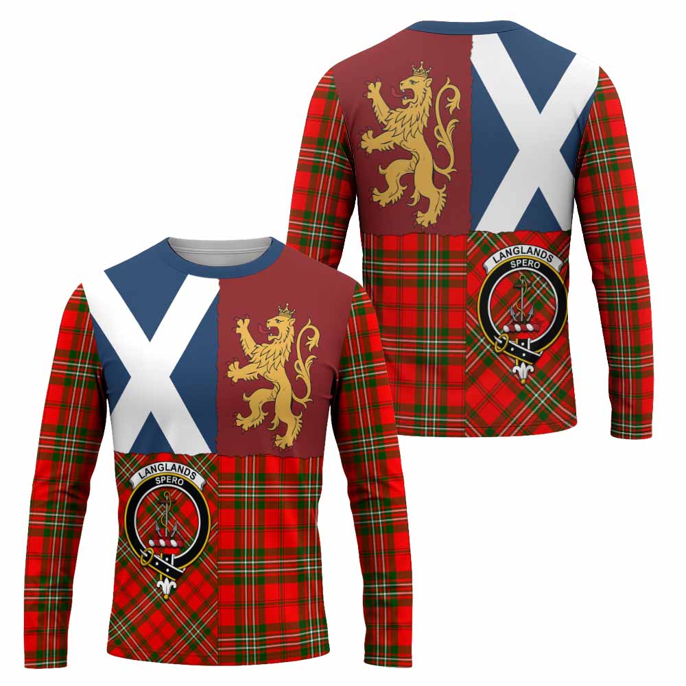 Langlands Crest Tartan Long Sleeve T-Shirt with Lion Rampant Saltire Style
