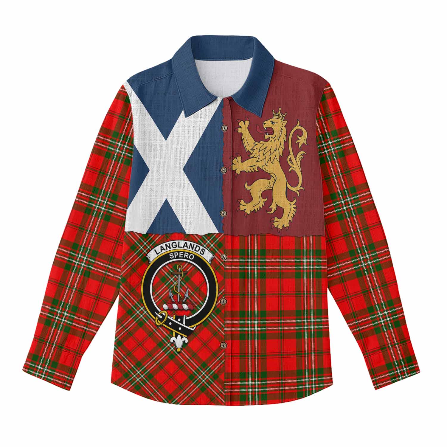 Langlands Crest Tartan Women Casual Shirt with Lion Rampant Saltire Style