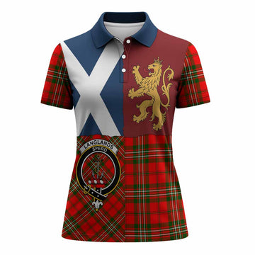 Langlands Crest Tartan Women Polo Shirt with Lion Rampant Saltire Style