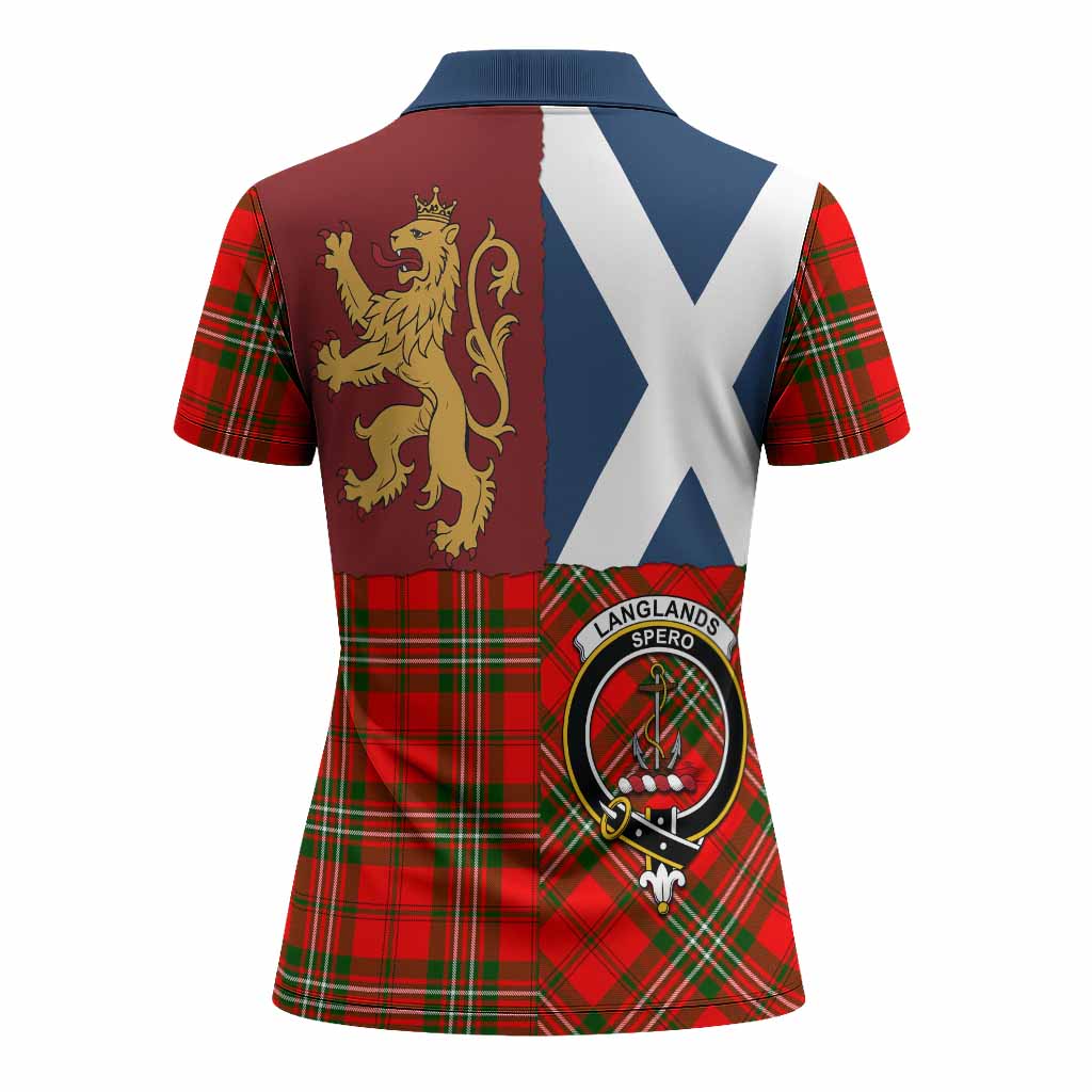 Langlands Crest Tartan Women Polo Shirt with Lion Rampant Saltire Style