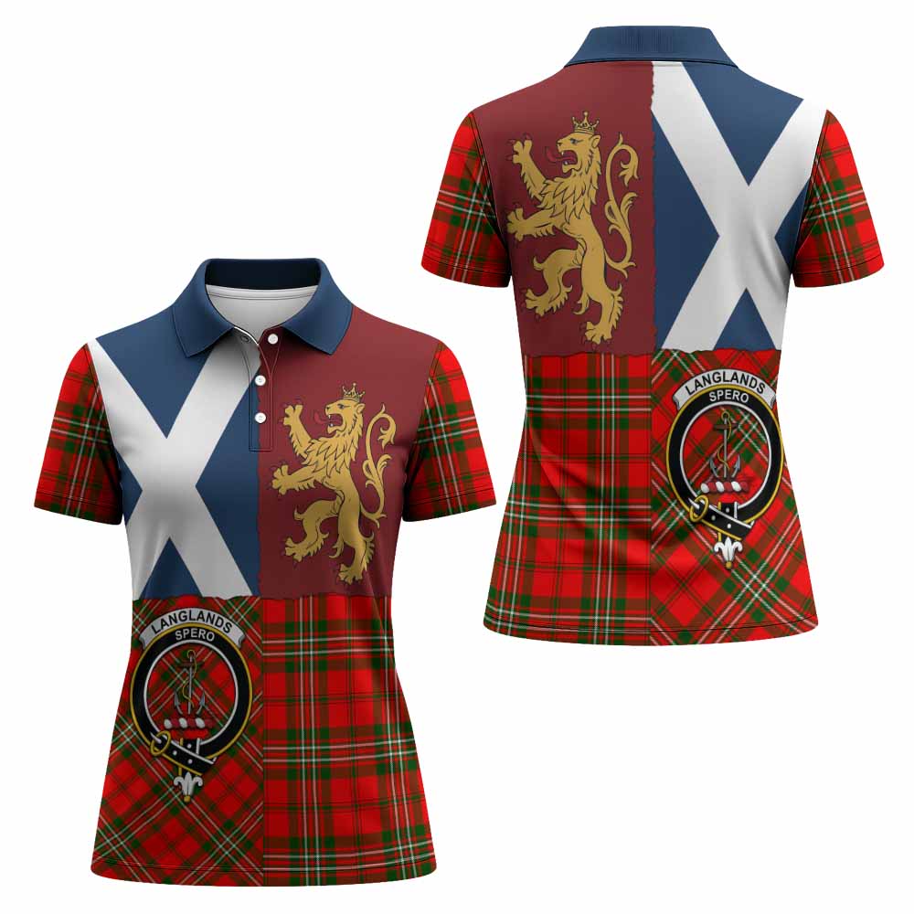 Langlands Crest Tartan Women Polo Shirt with Lion Rampant Saltire Style