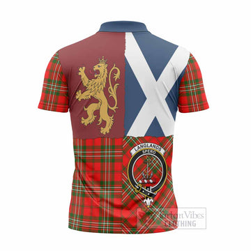 Langlands Crest Tartan Zipper Polo Shirt with Lion Rampant Saltire Style