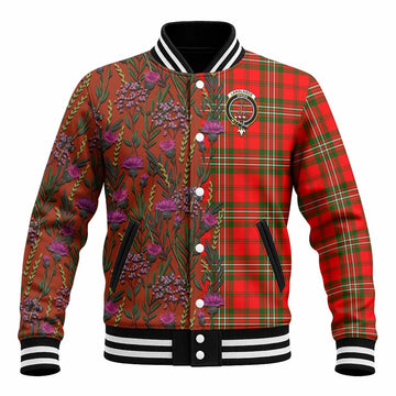Langlands Family Crest Tartan Baseball Jacket Scottish Thistle Flower Pattern Half Style