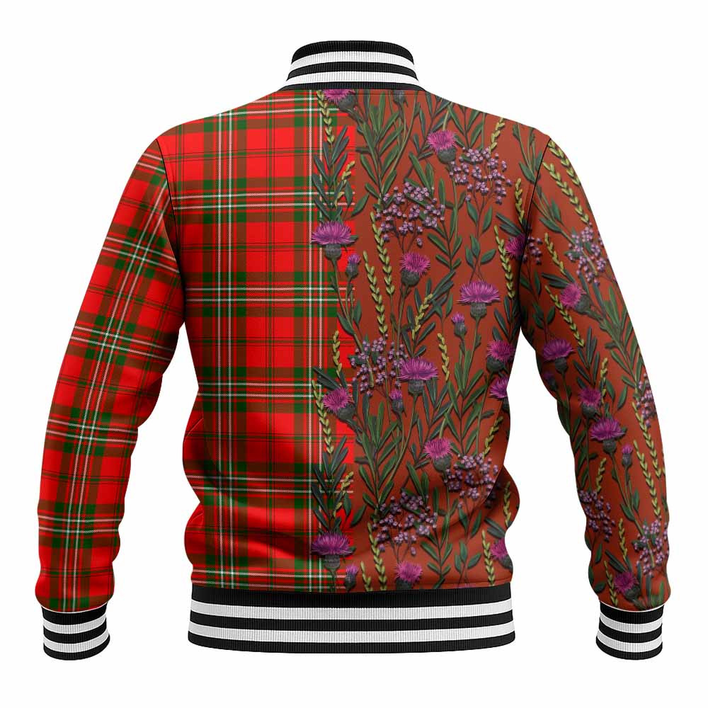 Langlands Family Crest Tartan Baseball Jacket Scottish Thistle Flower Pattern Half Style - Tartan Vibes Clothing