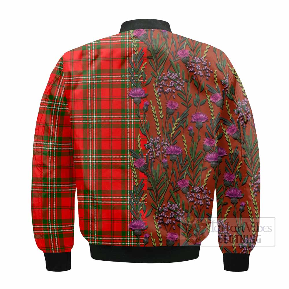 Langlands Family Crest Tartan Bomber Jacket Scottish Thistle Flower Pattern Half Style - Tartan Vibes Clothing