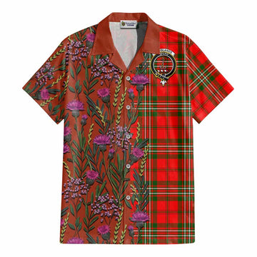Langlands Family Crest Tartan Cotton Hawaiian Shirt Scottish Thistle Flower Pattern Half Style - Tartan Vibes Clothing