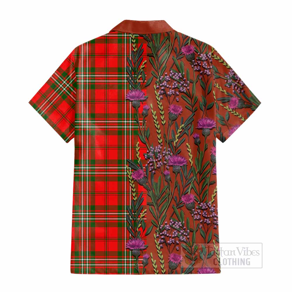 Langlands Family Crest Tartan Cotton Hawaiian Shirt Scottish Thistle Flower Pattern Half Style - Tartan Vibes Clothing