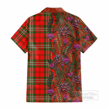Langlands Family Crest Tartan Cotton Hawaiian Shirt Scottish Thistle Flower Pattern Half Style - Tartan Vibes Clothing