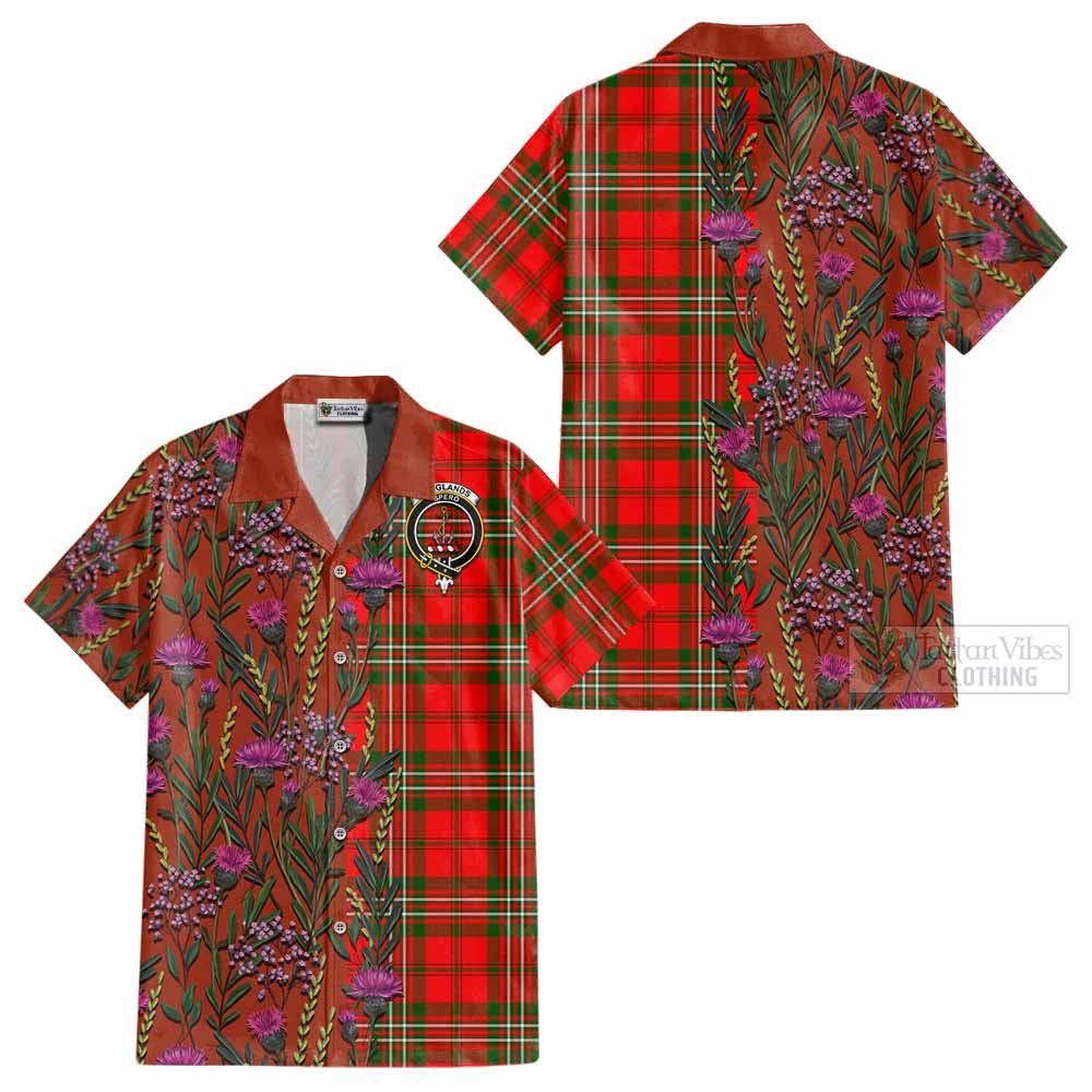 Langlands Family Crest Tartan Cotton Hawaiian Shirt Scottish Thistle Flower Pattern Half Style - Tartan Vibes Clothing