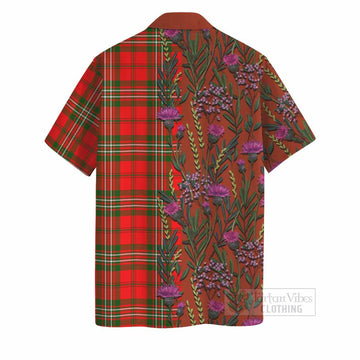 Langlands Family Crest Tartan Hawaiian Shirt Scottish Thistle Flower Pattern Half Style