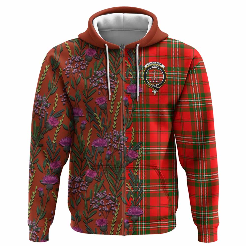 Langlands Family Crest Tartan Hoodie Scottish Thistle Flower Pattern Half Style - Tartan Vibes Clothing