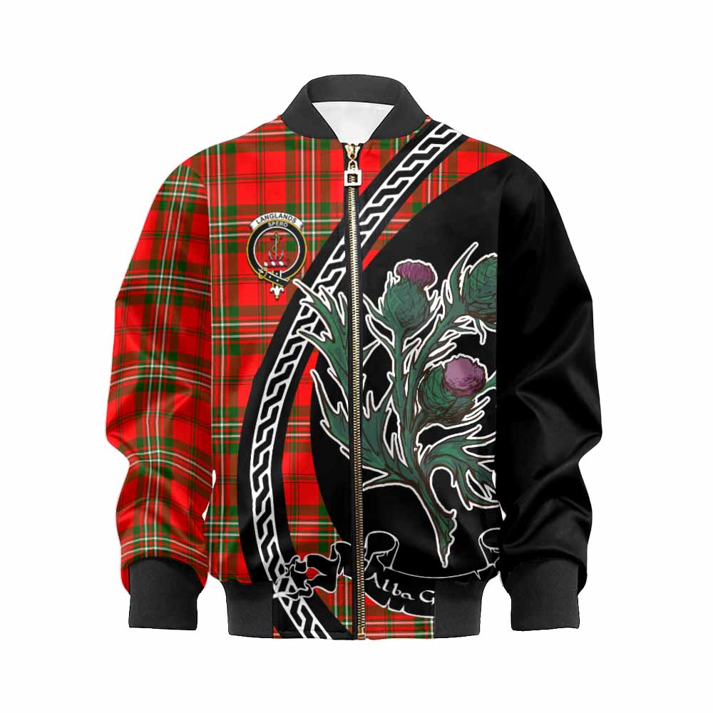 Langlands Family Crest Tartan Kid Bomber Jacket Alba Thistle Inspired - Tartan Vibes Clothing