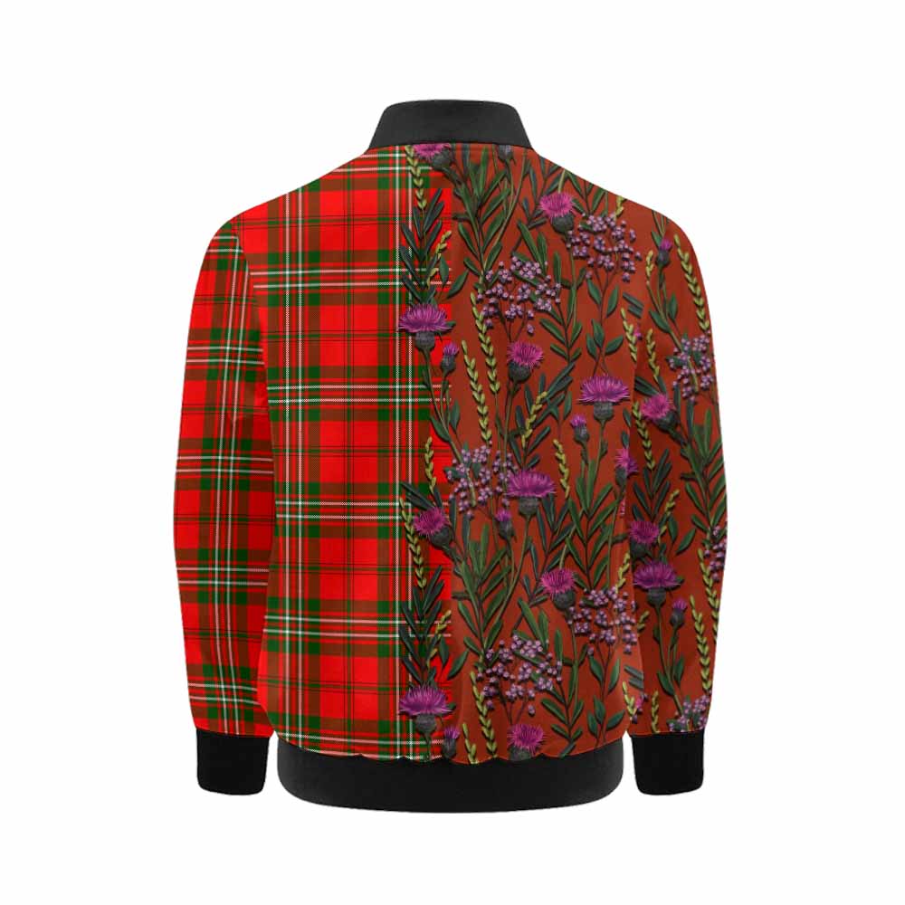 Langlands Family Crest Tartan Kid Bomber Jacket Scottish Thistle Flower Pattern Half Style - Tartan Vibes Clothing