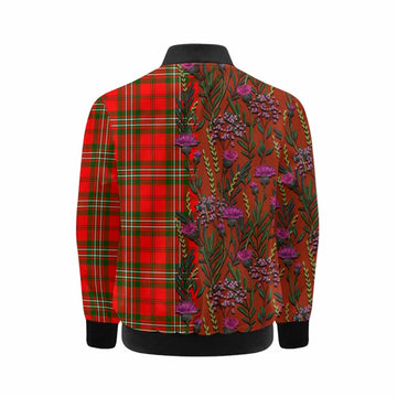 Langlands Family Crest Tartan Kid Bomber Jacket Scottish Thistle Flower Pattern Half Style